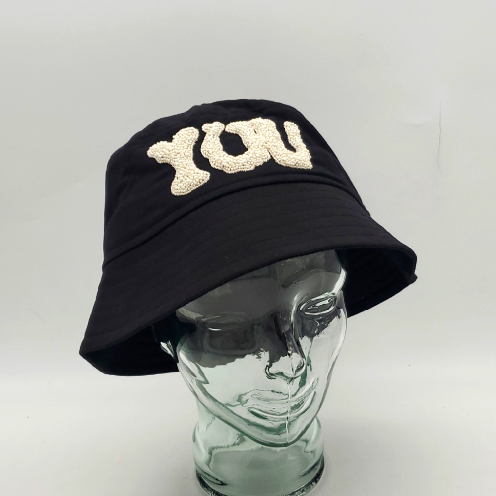 Dries Van Noten Black White Beaded “YOU” Embellished Bucket Hat Medium/Large